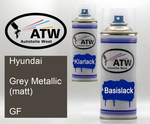 Hyundai, Grey Metallic (matt), GF: 400ml Sprühdose + 400ml Klarlack - Set, von ATW Autoteile West.